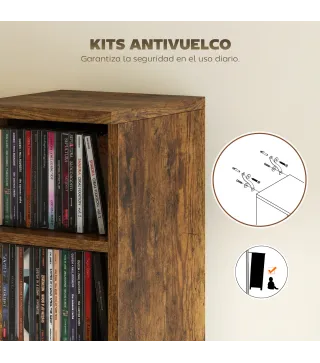 Set de 2 Estanterías para CDs y DVDs con 12 Compartimentos Estantes Ajustables 21x22,5x88,5 cm Marrón Rústico