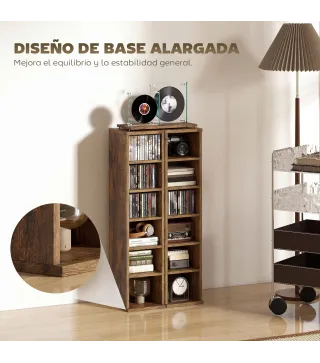 Set de 2 Estanterías para CDs y DVDs con 12 Compartimentos Estantes Ajustables 21x22,5x88,5 cm Marrón Rústico