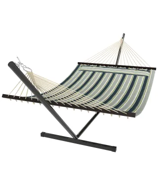 Hamaca con Soporte Hamaca de Jardín Portátil con Almohada Desmontable Barras Separadoras 353x94x115 cm Verde