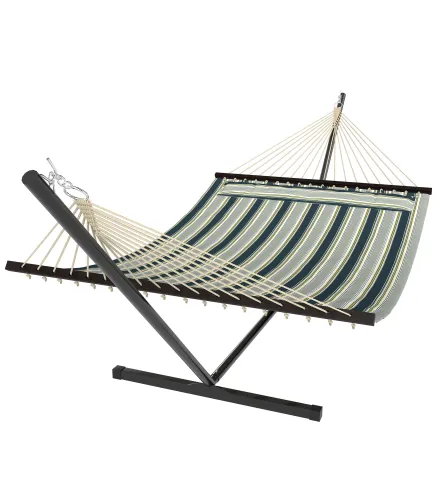Hamaca con Soporte Hamaca de Jardín Portátil con Almohada Desmontable Barras Separadoras 353x94x115 cm Verde