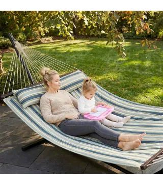 Hamaca con Soporte Hamaca de Jardín Portátil con Almohada Desmontable Barras Separadoras 353x94x115 cm Verde