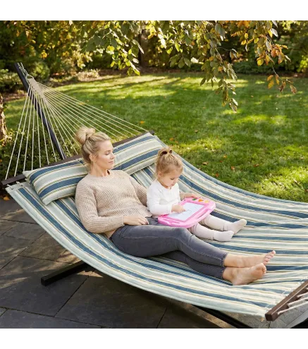 Hamaca con Soporte Hamaca de Jardín Portátil con Almohada Desmontable Barras Separadoras 353x94x115 cm Verde