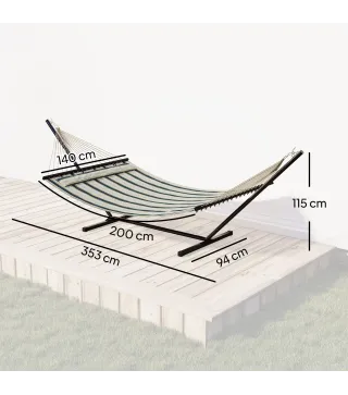 Hamaca con Soporte Hamaca de Jardín Portátil con Almohada Desmontable Barras Separadoras 353x94x115 cm Verde
