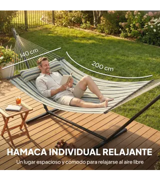 Hamaca con Soporte Hamaca de Jardín Portátil con Almohada Desmontable Barras Separadoras 353x94x115 cm Verde