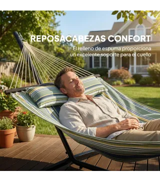Hamaca con Soporte Hamaca de Jardín Portátil con Almohada Desmontable Barras Separadoras 353x94x115 cm Verde