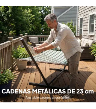 Hamaca con Soporte Hamaca de Jardín Portátil con Almohada Desmontable Barras Separadoras 353x94x115 cm Verde