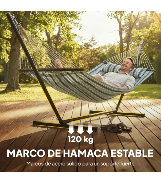Hamaca con Soporte Hamaca de Jardín Portátil con Almohada Desmontable Barras Separadoras 353x94x115 cm Verde