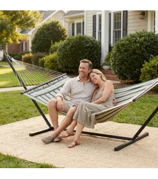 Hamaca con Soporte Hamaca de Jardín Portátil con Almohada Desmontable Barras Separadoras 353x94x115 cm Verde