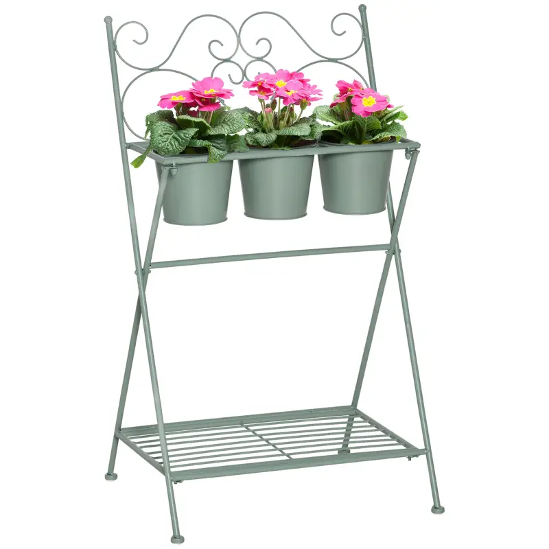Soporte de Metal para Plantas Plegable con 3 Macetas Incluidas y Estante Inferior Porta Macetero Decorativo de Flores para Inter
