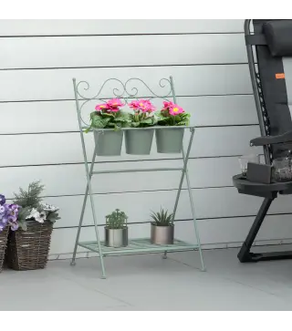 Soporte de Metal para Plantas Plegable con 3 Macetas Incluidas y Estante Inferior Porta Macetero Decorativo de Flores para Inter