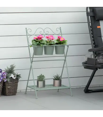 Soporte de Metal para Plantas Plegable con 3 Macetas Incluidas y Estante Inferior Porta Macetero Decorativo de Flores para Inter