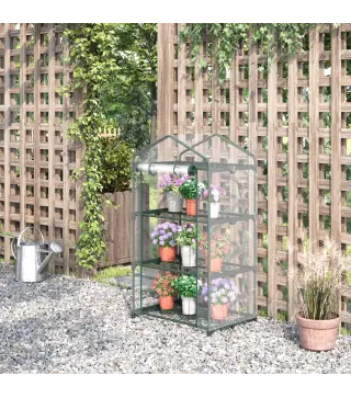 Invernadero de Jardín de 3 Niveles Invernadero de Terraza con 3 Estantes Puerta con Cremallera Marco de Acero Cubierta de PVC pa