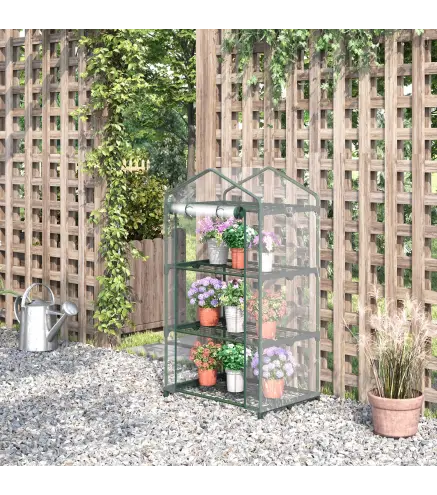 Invernadero de Jardín de 3 Niveles Invernadero de Terraza con 3 Estantes Puerta con Cremallera Marco de Acero Cubierta de PVC pa