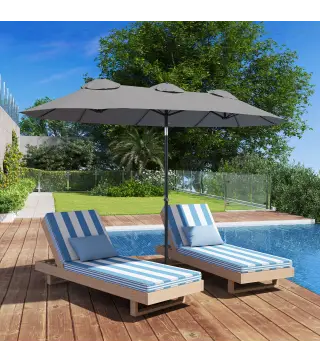 Sombrilla Doble de Jardín 295x152x222 cm con Inclinación de 45° y Manivela para Terraza Balcón Piscina Color Gris