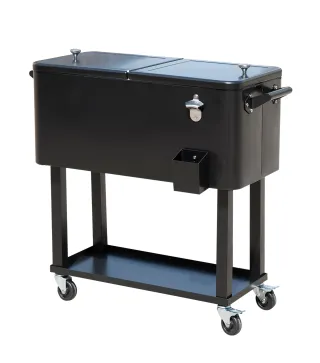Enfriador de Bebidas de Acero con Ruedas Abridor de Botellas y Drenaje para Exterior Patio y Jardín 75,7 L Negro
