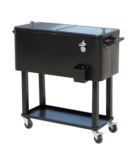 Enfriador de Bebidas de Acero con Ruedas Abridor de Botellas y Drenaje para Exterior Patio y Jardín 75,7 L Negro