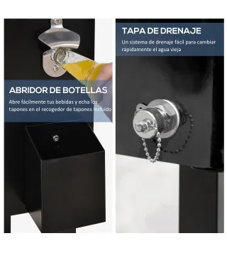 Enfriador de Bebidas de Acero con Ruedas Abridor de Botellas y Drenaje para Exterior Patio y Jardín 75,7 L Negro