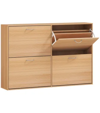 Zapatero Estrecho con 4 Puertas Estantes Ajustables para 16-24 Pares de Zapatos 120x24x81 cm Natural