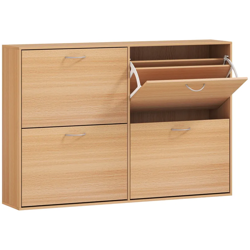 Zapatero Estrecho con 4 Puertas Estantes Ajustables para 16-24 Pares de Zapatos 120x24x81 cm Natural