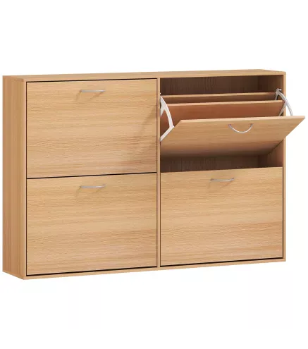 Zapatero Estrecho con 4 Puertas Estantes Ajustables para 16-24 Pares de Zapatos 120x24x81 cm Natural