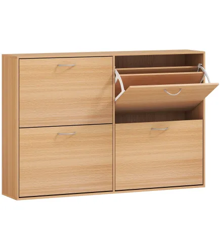 Zapatero Estrecho con 4 Puertas Estantes Ajustables para 16-24 Pares de Zapatos 120x24x81 cm Natural