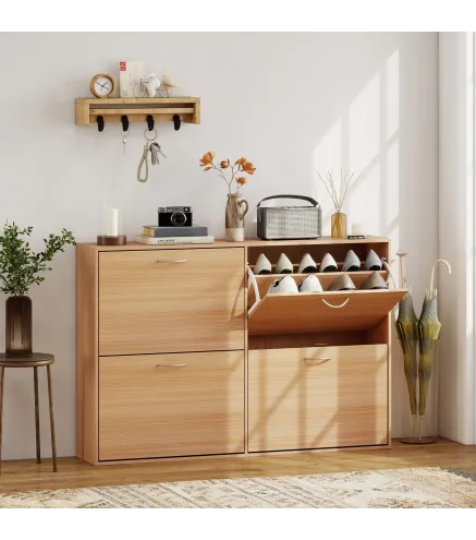 Zapatero Estrecho con 4 Puertas Estantes Ajustables para 16-24 Pares de Zapatos 120x24x81 cm Natural