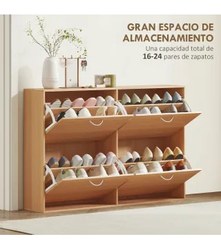 Zapatero Estrecho con 4 Puertas Estantes Ajustables para 16-24 Pares de Zapatos 120x24x81 cm Natural
