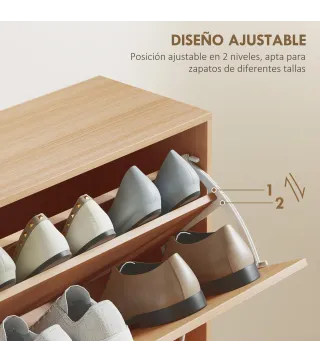Zapatero Estrecho con 4 Puertas Estantes Ajustables para 16-24 Pares de Zapatos 120x24x81 cm Natural