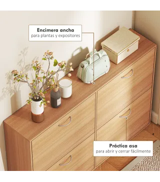 Zapatero Estrecho con 4 Puertas Estantes Ajustables para 16-24 Pares de Zapatos 120x24x81 cm Natural