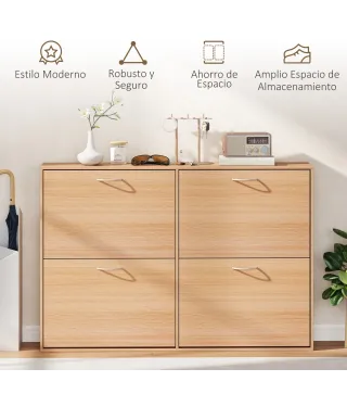 Zapatero Estrecho con 4 Puertas Estantes Ajustables para 16-24 Pares de Zapatos 120x24x81 cm Natural