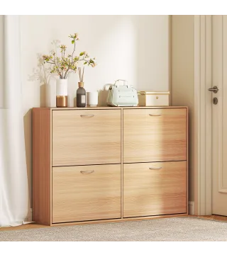 Zapatero Estrecho con 4 Puertas Estantes Ajustables para 16-24 Pares de Zapatos 120x24x81 cm Natural