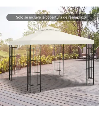 Techo de Repuesto para Cenador, 3x3 m, Cubierta de Repuesto con Techo Doble, 8 Orificios de Drenaje y Protección UV, SOLO Toldo