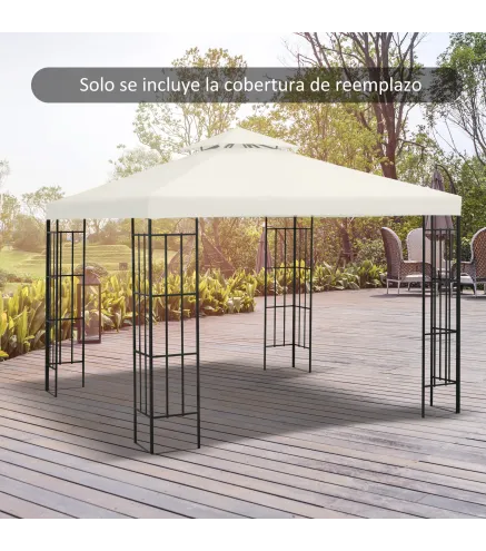 Techo de Repuesto para Cenador, 3x3 m, Cubierta de Repuesto con Techo Doble, 8 Orificios de Drenaje y Protección UV, SOLO Toldo