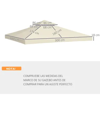 Techo de Repuesto para Cenador, 3x3 m, Cubierta de Repuesto con Techo Doble, 8 Orificios de Drenaje y Protección UV, SOLO Toldo