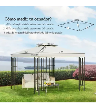 Techo de Repuesto para Cenador, 3x3 m, Cubierta de Repuesto con Techo Doble, 8 Orificios de Drenaje y Protección UV, SOLO Toldo