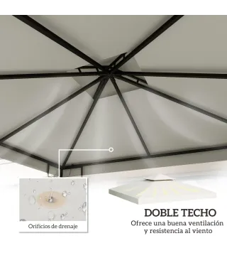 Techo de Repuesto para Cenador, 3x3 m, Cubierta de Repuesto con Techo Doble, 8 Orificios de Drenaje y Protección UV, SOLO Toldo