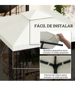 Techo de Repuesto para Cenador, 3x3 m, Cubierta de Repuesto con Techo Doble, 8 Orificios de Drenaje y Protección UV, SOLO Toldo