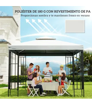 Techo de Repuesto para Cenador, 3x3 m, Cubierta de Repuesto con Techo Doble, 8 Orificios de Drenaje y Protección UV, SOLO Toldo
