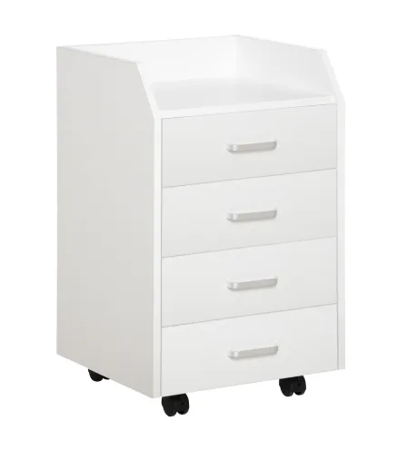 Cajonera de Oficina Mueble Auxiliar para Archivos con 4 Cajones Encimera Superior de Almacenaje 4 Ruedas y 2 Frenos para Estudio