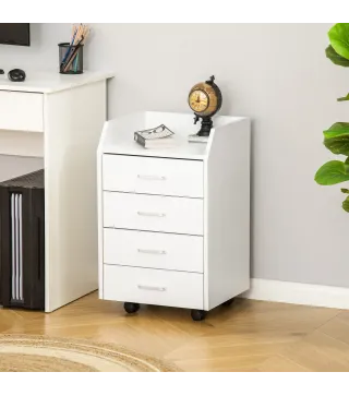 Cajonera de Escritorio con Ruedas, Cajonera de Oficina con 4 Cajones, Archivador Móvil para Estudio, Salón, para Debajo del Escr