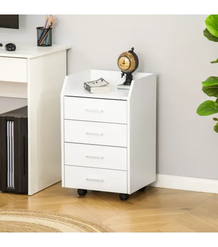 Cajonera de Escritorio con Ruedas, Cajonera de Oficina con 4 Cajones, Archivador Móvil para Estudio, Salón, para Debajo del Escr