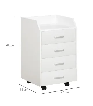 Cajonera de Oficina Mueble Auxiliar para Archivos con 4 Cajones Encimera Superior de Almacenaje 4 Ruedas y 2 Frenos para Estudio