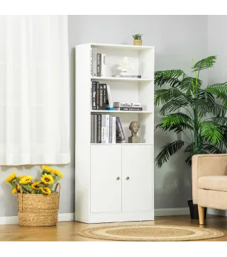 Estantería Librería con 3 Compartimentos Abiertos y 1 Armario con Estante Ajustable Almacenaje para Salón Estudio 70x29,5x167 cm