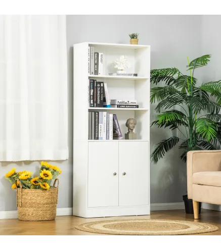 Estantería Librería con 3 Compartimentos Abiertos y 1 Armario con Estante Ajustable Almacenaje para Salón Estudio 70x29,5x167 cm