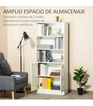 Estantería Librería con 3 Compartimentos Abiertos y 1 Armario con Estante Ajustable Almacenaje para Salón Estudio 70x29,5x167 cm