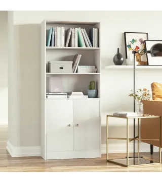 Estantería Librería con 3 Compartimentos Abiertos y 1 Armario con Estante Ajustable Almacenaje para Salón Estudio 70x29,5x167 cm