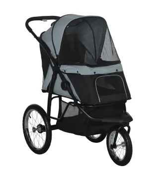 Carrito para Perros Medianos Pequeños con Cesta de Almacenaje Capota Ajustable y Ventana de Malla 111x58x107 cm Gris
