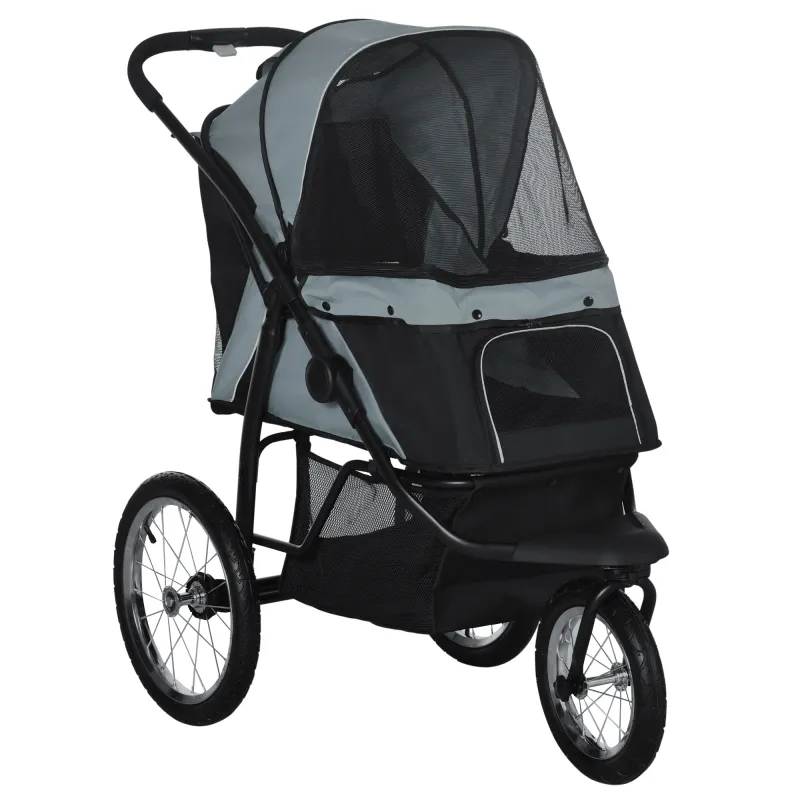 Carrito para Perros Medianos Pequeños con Cesta de Almacenaje Capota Ajustable y Ventana de Malla 111x58x107 cm Gris