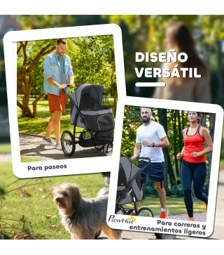 Carrito para Perros Medianos Pequeños con Cesta de Almacenaje Capota Ajustable y Ventana de Malla 111x58x107 cm Gris