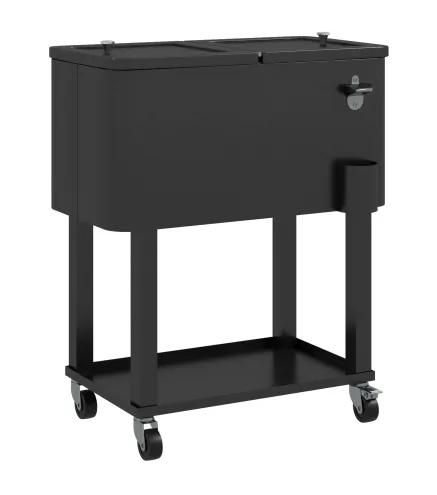 Carro Nevera con Ruedas Abrebotellas y Estante 56L para Patio Fiesta Terraza 67x35x80 cm Negro
